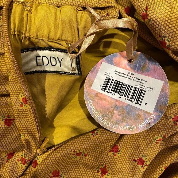 Eddy Jocelyn Puff Sleeve Fringe Dress in Honeycomb Rose Floral Medium NWT - Picture 10 of 11